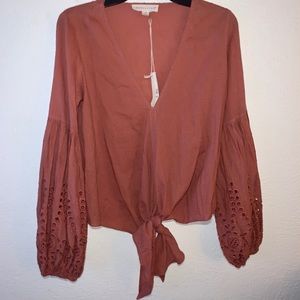 Soft Pink Love Stitch Boho Long Sleeve Blouse
